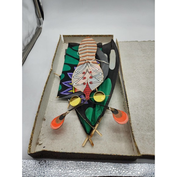 vtg Chinese hand painted‎ Silk Butterfly in Original box minor damages 41" wide - Picture 2 of 7